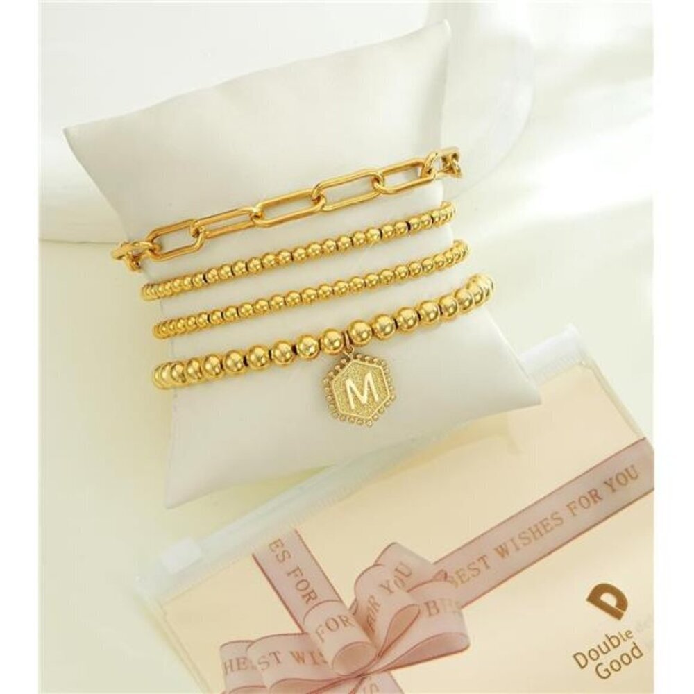 Stackable Gold Bracelets for Women, 4-Piece Initial Charm Set - Picture 6 of 7